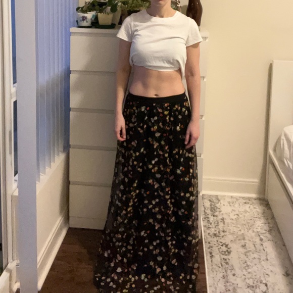 Black Tulle Floral Maxi Skirt L - Picture 4 of 5